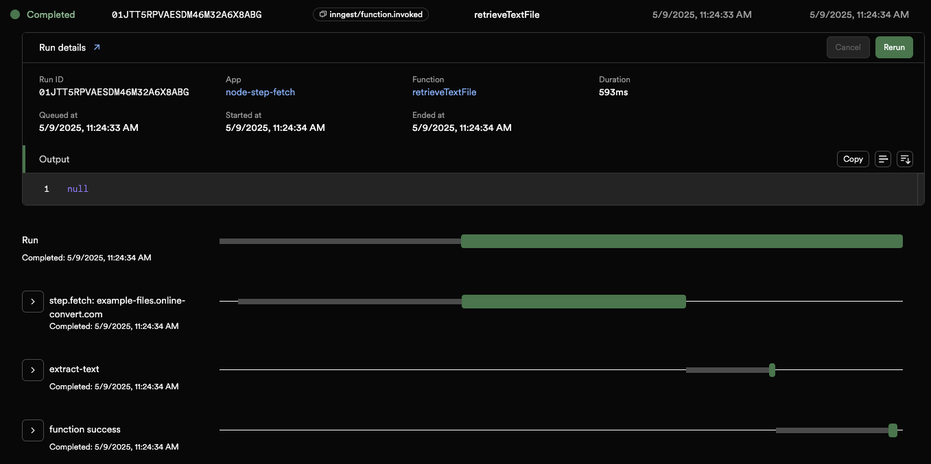 Inngest Traces showing a step.fetch() call